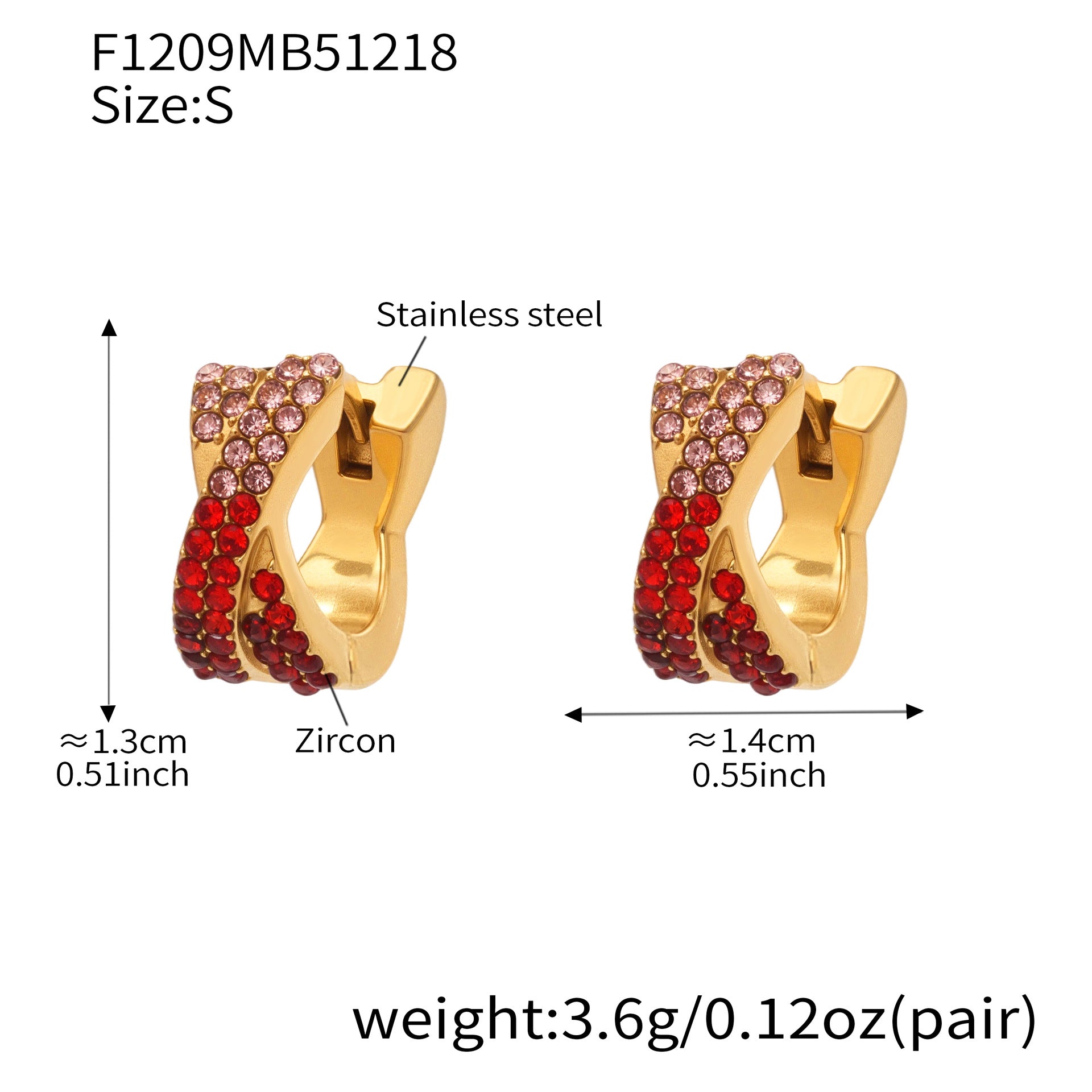 316L Stainless Steel 18K Gold Plated Colorful Zircon Criss-Cross Huggie Hoop Earrings - Image 22