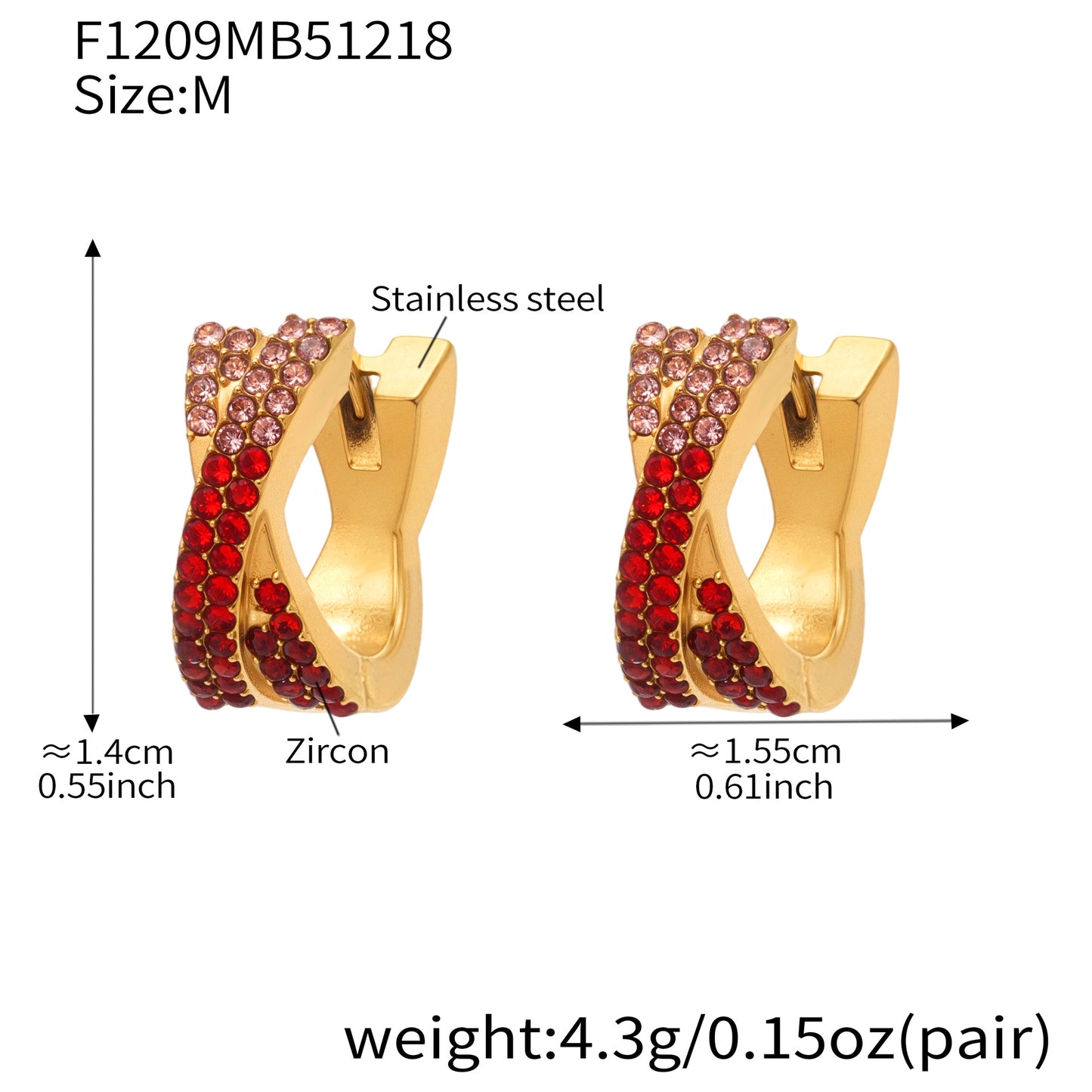 316L Stainless Steel 18K Gold Plated Colorful Zircon Criss-Cross Huggie Hoop Earrings - Image 23