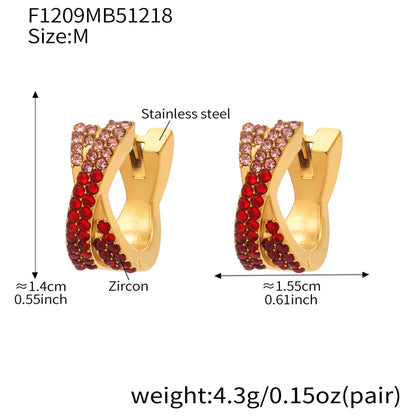 316L Stainless Steel 18K Gold Plated Colorful Zircon Criss-Cross Huggie Hoop Earrings - Image 23