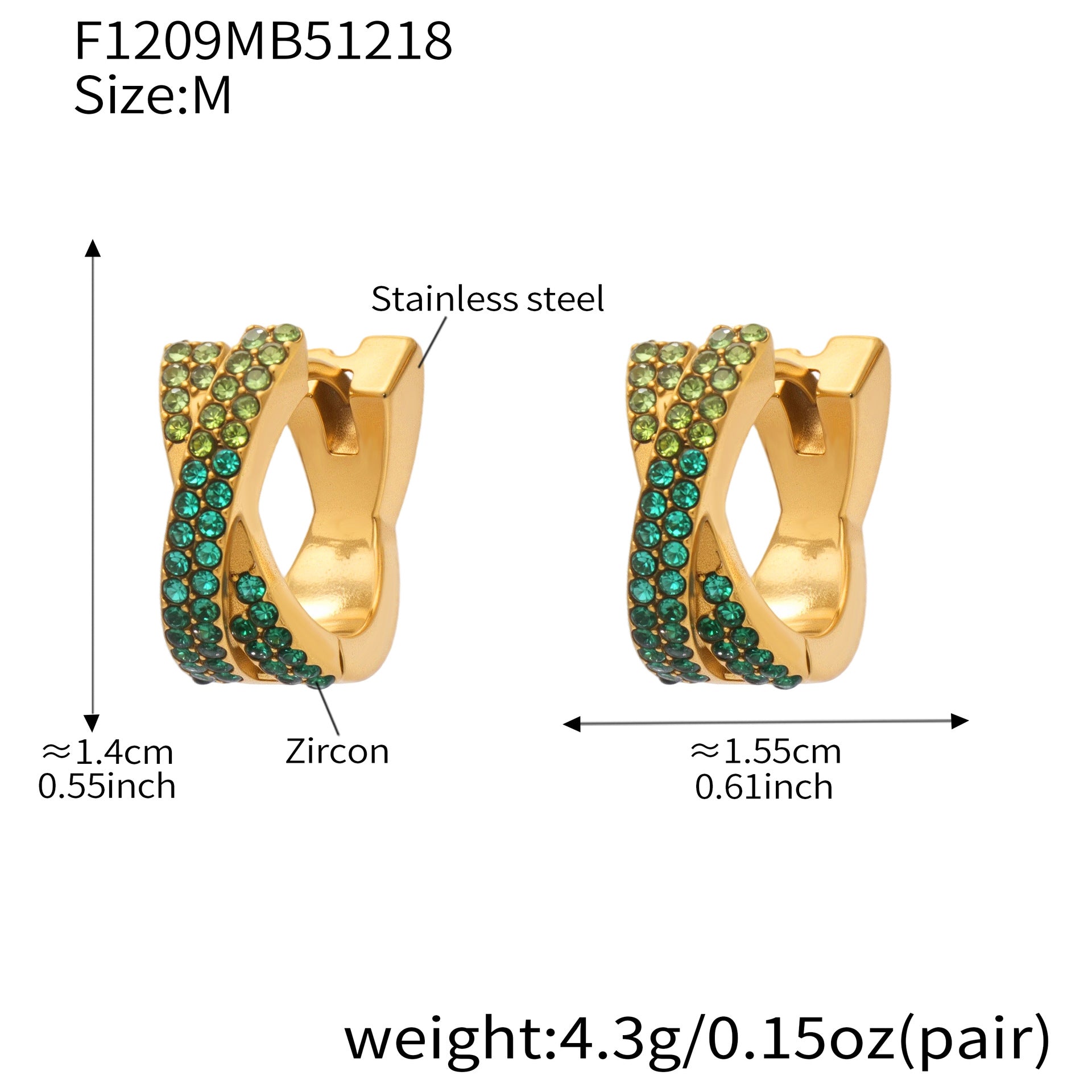 316L Stainless Steel 18K Gold Plated Colorful Zircon Criss-Cross Huggie Hoop Earrings - Image 24