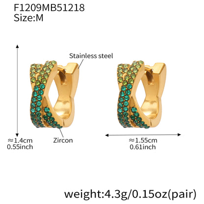 316L Stainless Steel 18K Gold Plated Colorful Zircon Criss-Cross Huggie Hoop Earrings - Image 24