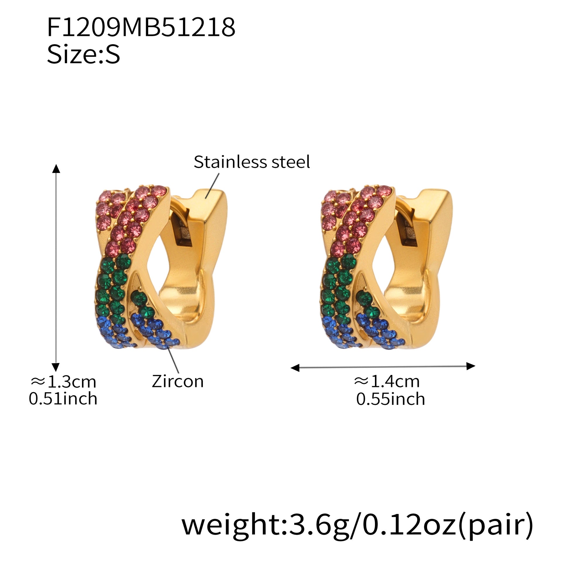 316L Stainless Steel 18K Gold Plated Colorful Zircon Criss-Cross Huggie Hoop Earrings - Image 25