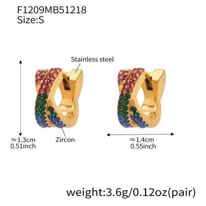 316L Stainless Steel 18K Gold Plated Colorful Zircon Criss-Cross Huggie Hoop Earrings - Image 25