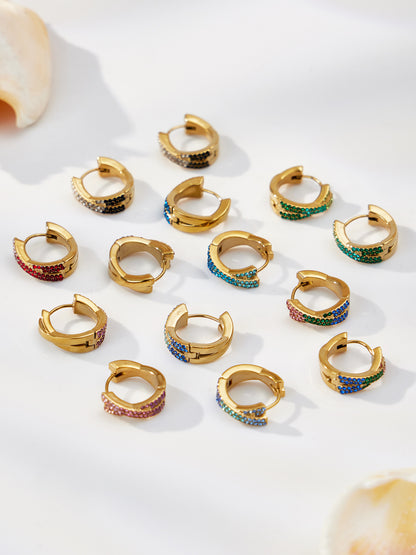 316L Stainless Steel 18K Gold Plated Colorful Zircon Criss-Cross Huggie Hoop Earrings - Image 26
