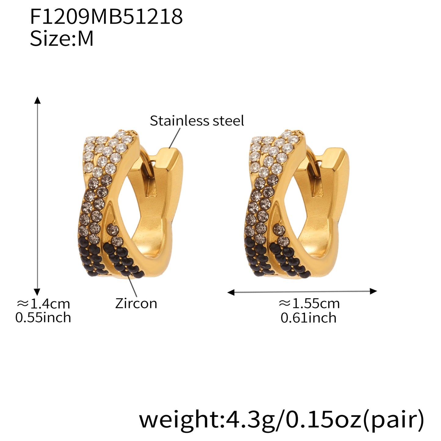 316L Stainless Steel 18K Gold Plated Colorful Zircon Criss-Cross Huggie Hoop Earrings - Image 27