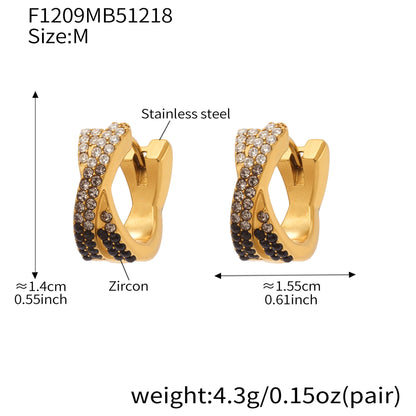 316L Stainless Steel 18K Gold Plated Colorful Zircon Criss-Cross Huggie Hoop Earrings - Image 27