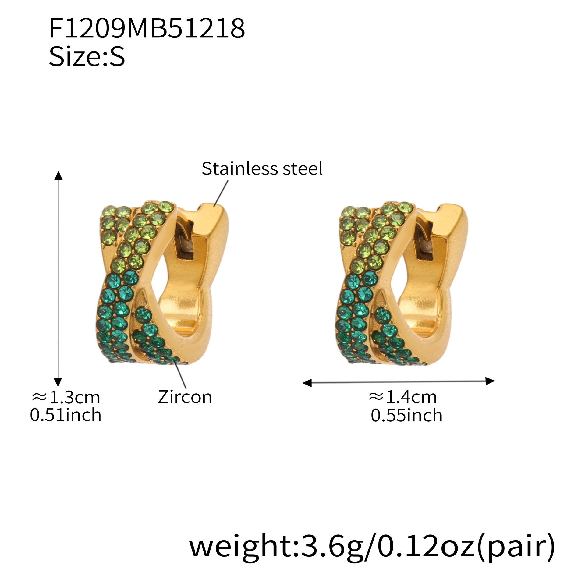 316L Stainless Steel 18K Gold Plated Colorful Zircon Criss-Cross Huggie Hoop Earrings - Image 29