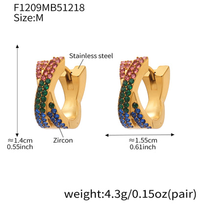 316L Stainless Steel 18K Gold Plated Colorful Zircon Criss-Cross Huggie Hoop Earrings - Image 5