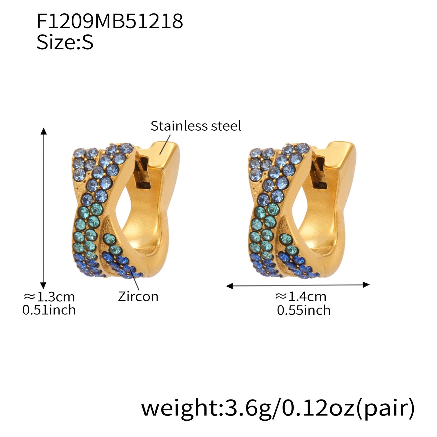316L Stainless Steel 18K Gold Plated Colorful Zircon Criss-Cross Huggie Hoop Earrings - Image 6