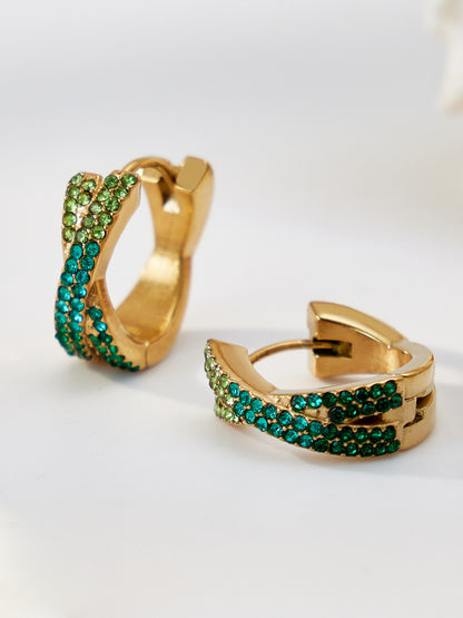 316L Stainless Steel 18K Gold Plated Colorful Zircon Criss-Cross Huggie Hoop Earrings - Image 7