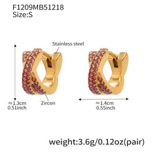 316L Stainless Steel 18K Gold Plated Colorful Zircon Criss-Cross Huggie Hoop Earrings - Image 8
