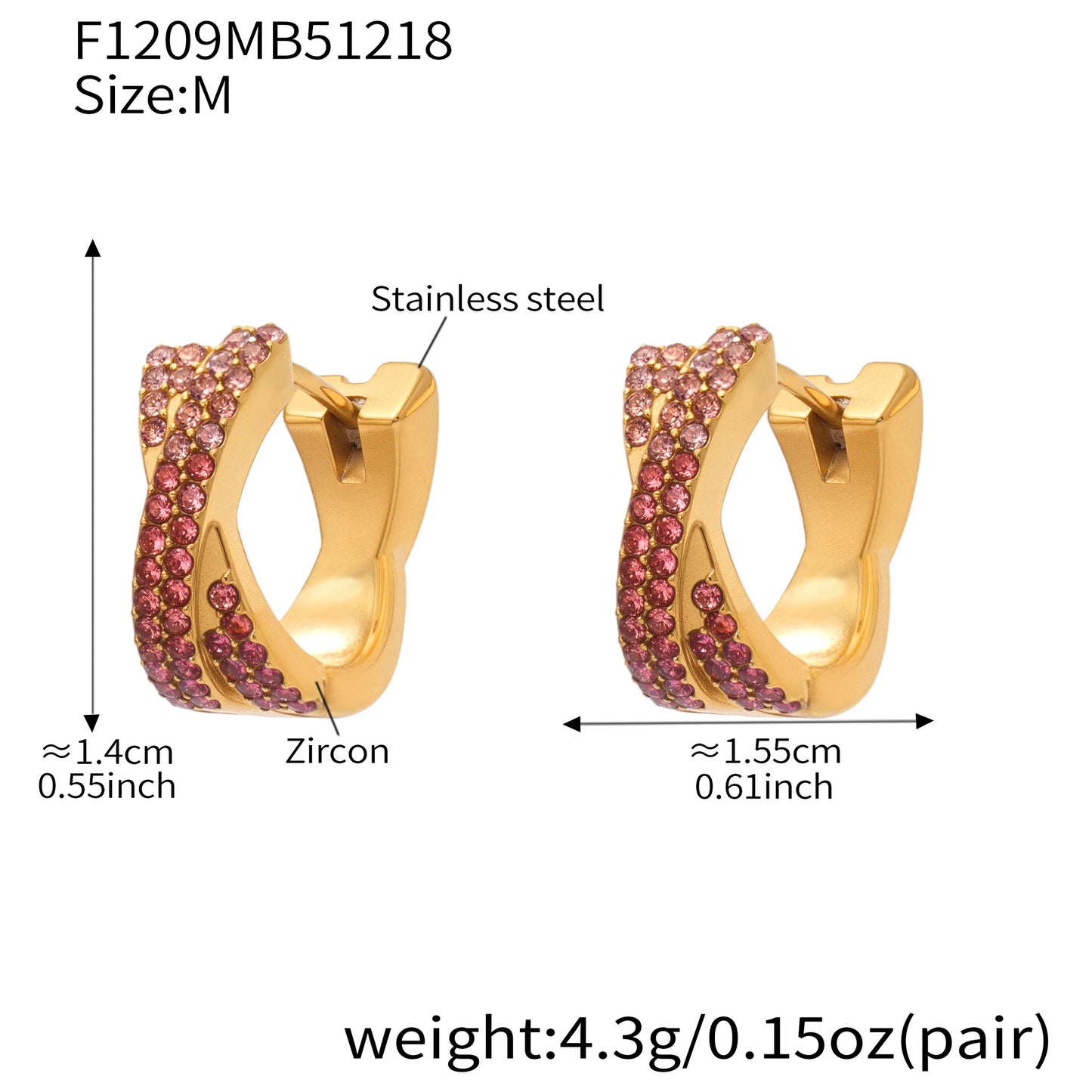 316L Stainless Steel 18K Gold Plated Colorful Zircon Criss-Cross Huggie Hoop Earrings - Image 9