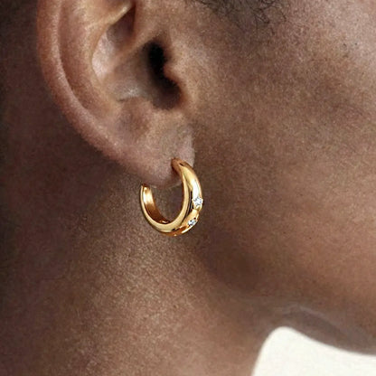 316L Stainless Steel 18K Gold Plated Cubic Zirconia C-Shape Studs - Image 4