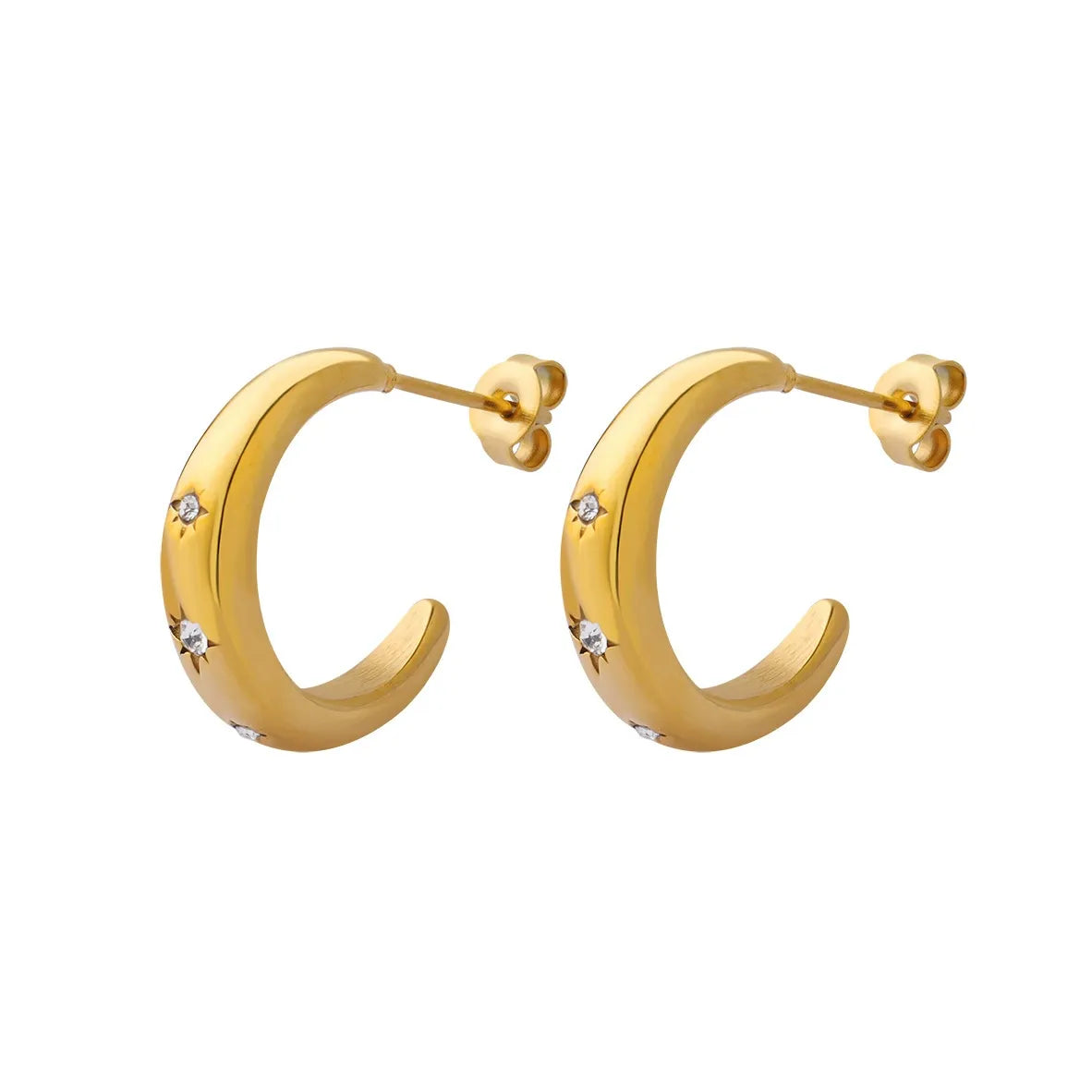 316L Stainless Steel 18K Gold Plated Cubic Zirconia C-Shape Studs - Image 5