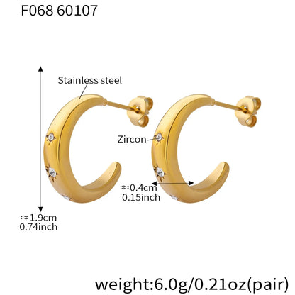 316L Stainless Steel 18K Gold Plated Cubic Zirconia C-Shape Studs - Image 7