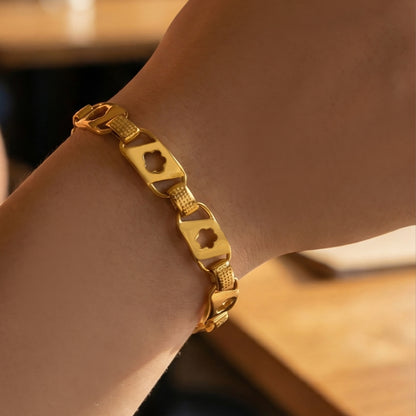316L Stainless Steel 18K Gold Plated Cut-out Floral Bracelet - Image 1