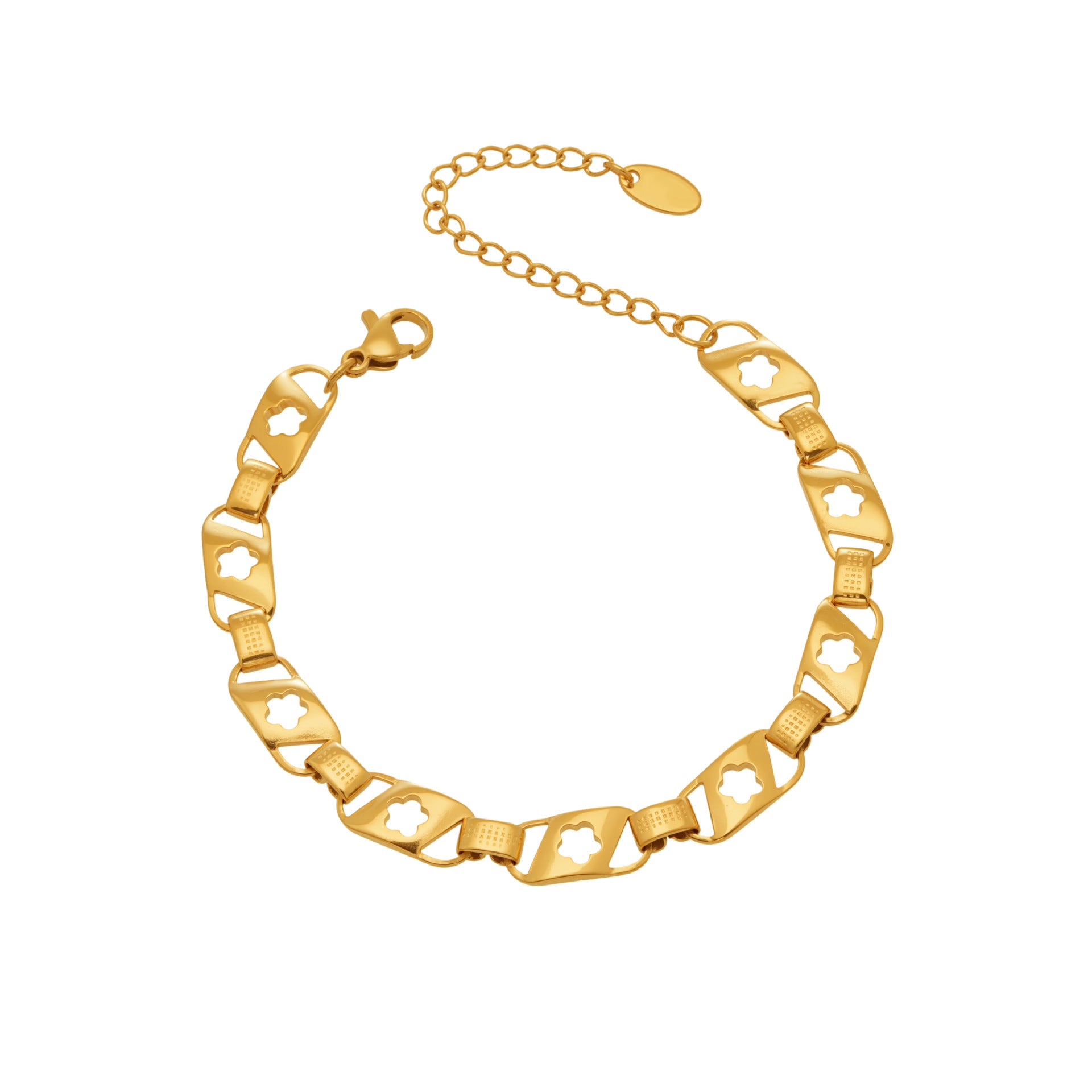 316L Stainless Steel 18K Gold Plated Cut-out Floral Bracelet - Image 2