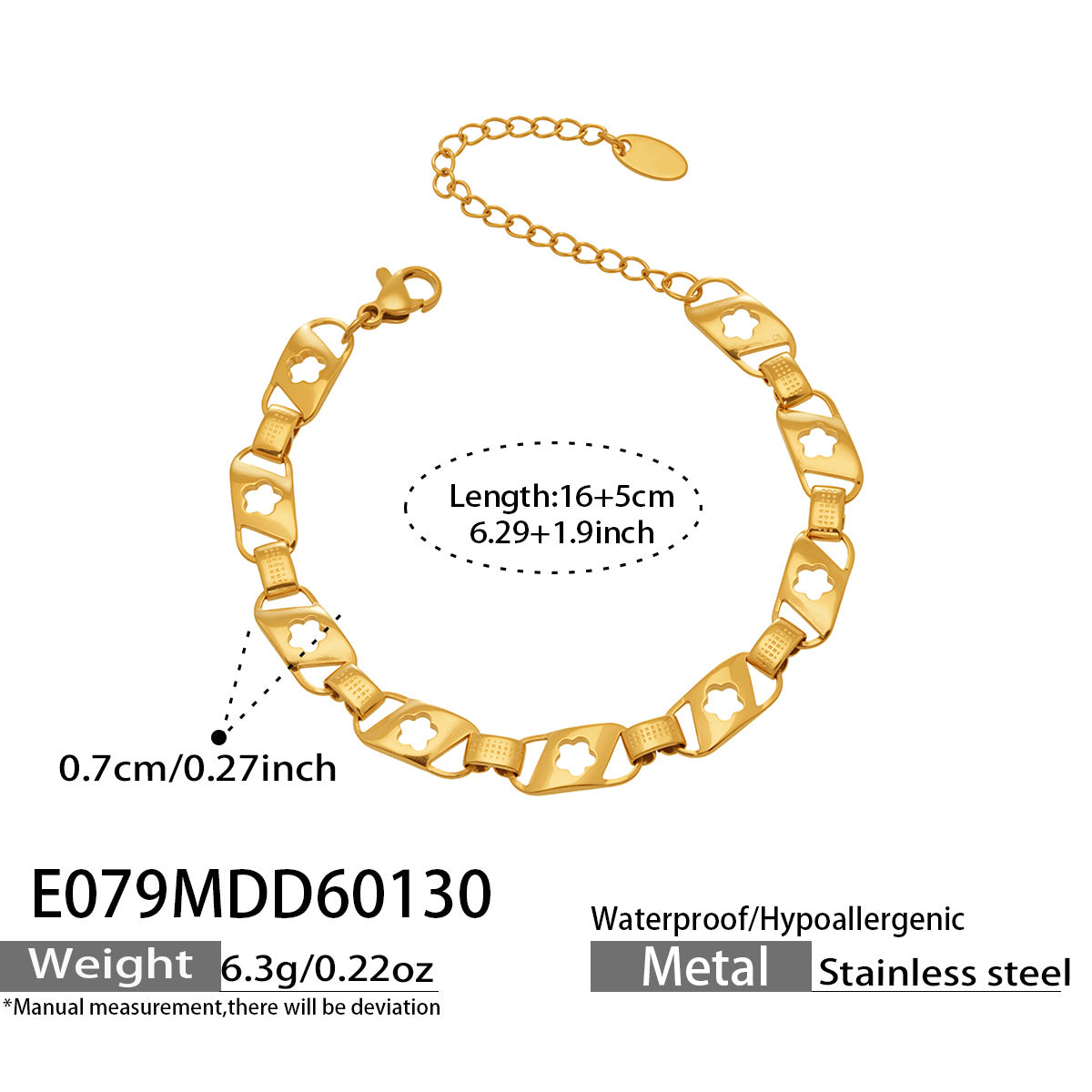 316L Stainless Steel 18K Gold Plated Cut-out Floral Bracelet - Image 3