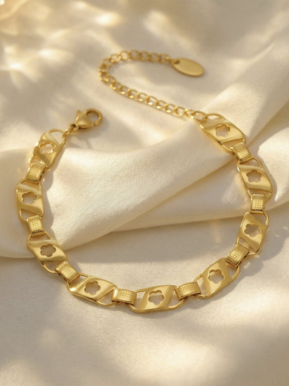 316L Stainless Steel 18K Gold Plated Cut-out Floral Bracelet - Image 9