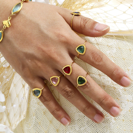 316L Stainless Steel 18K Gold Plated Czech Glass Bead Adjustable Ring - Image 1