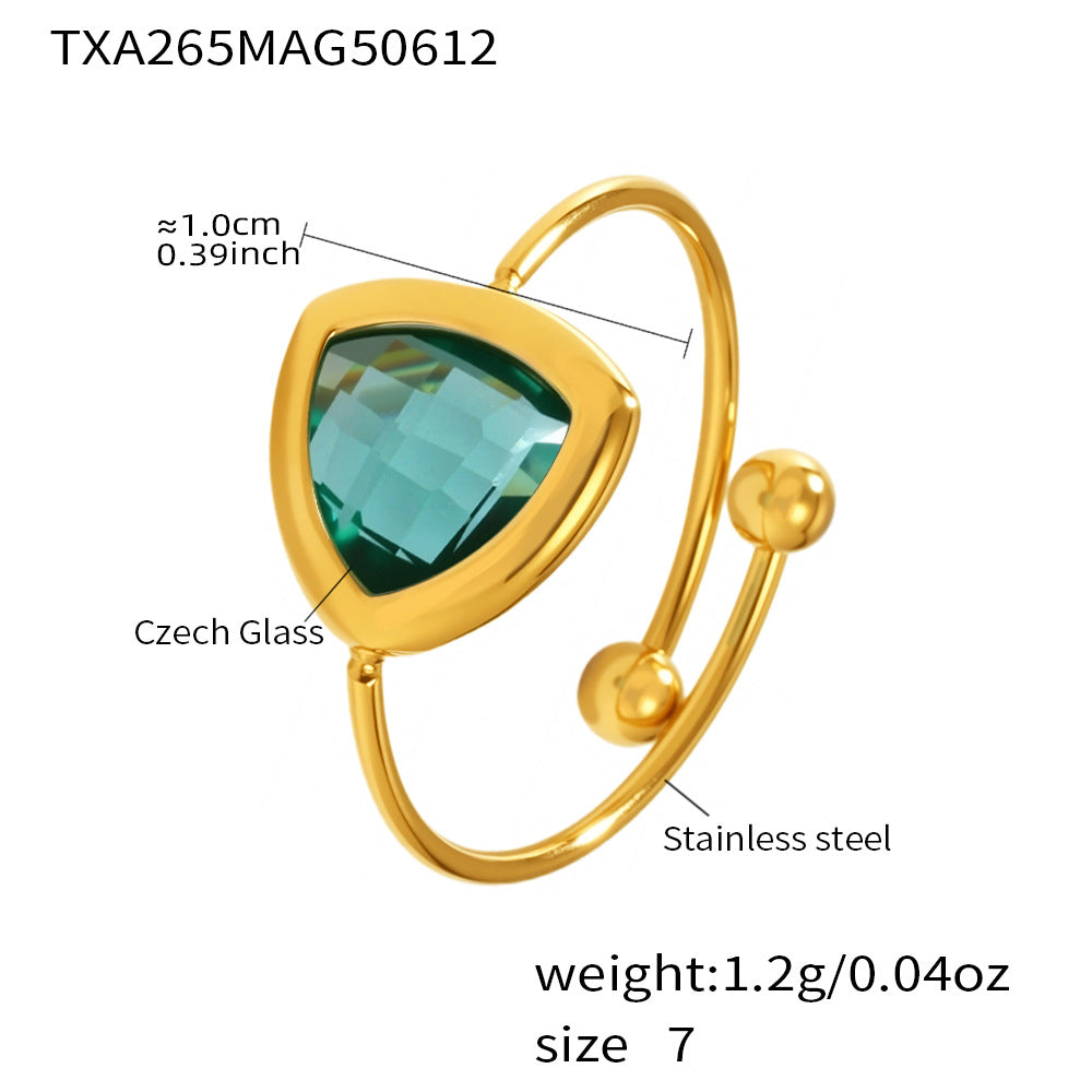 316L Stainless Steel 18K Gold Plated Czech Glass Bead Adjustable Ring - Image 10