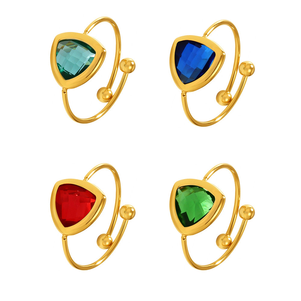 316L Stainless Steel 18K Gold Plated Czech Glass Bead Adjustable Ring - Image 11