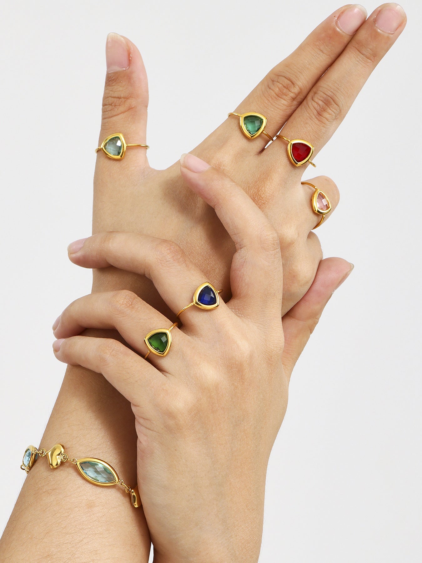 316L Stainless Steel 18K Gold Plated Czech Glass Bead Adjustable Ring - Image 12