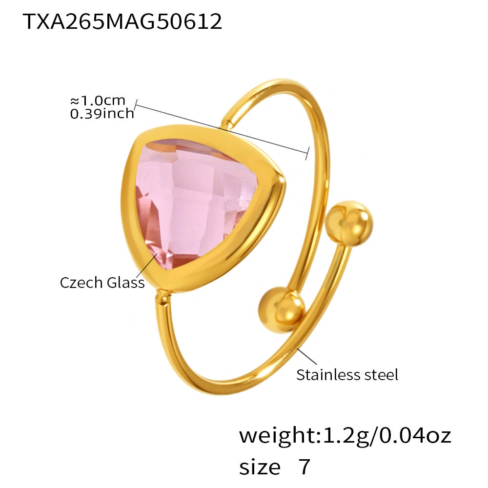 316L Stainless Steel 18K Gold Plated Czech Glass Bead Adjustable Ring - Image 13