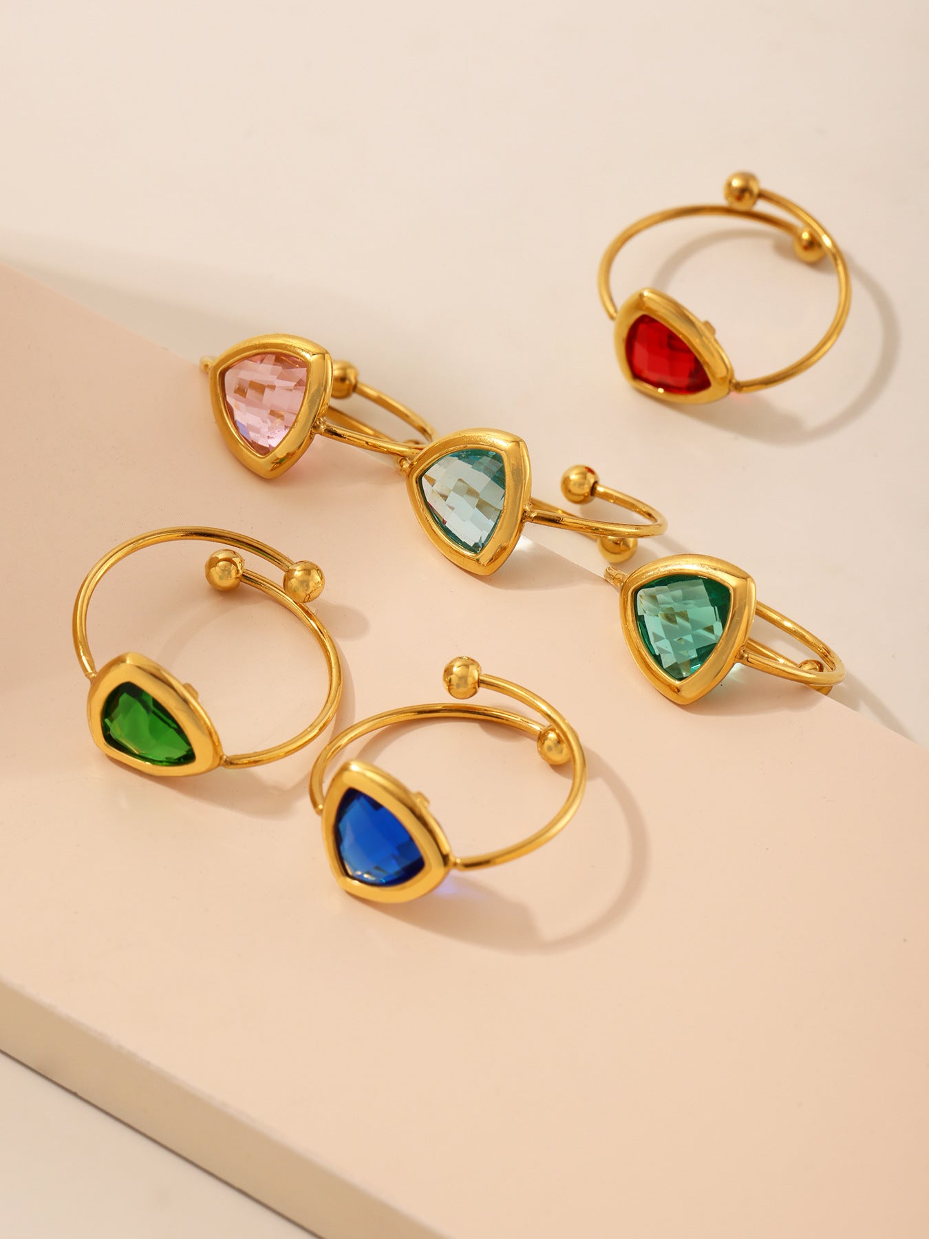 316L Stainless Steel 18K Gold Plated Czech Glass Bead Adjustable Ring - Image 14