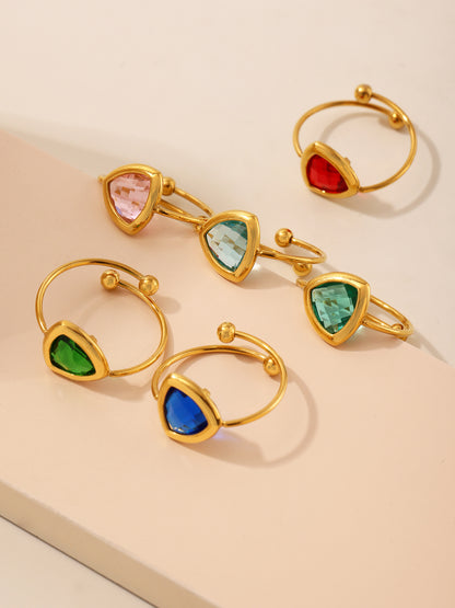 316L Stainless Steel 18K Gold Plated Czech Glass Bead Adjustable Ring - Image 14