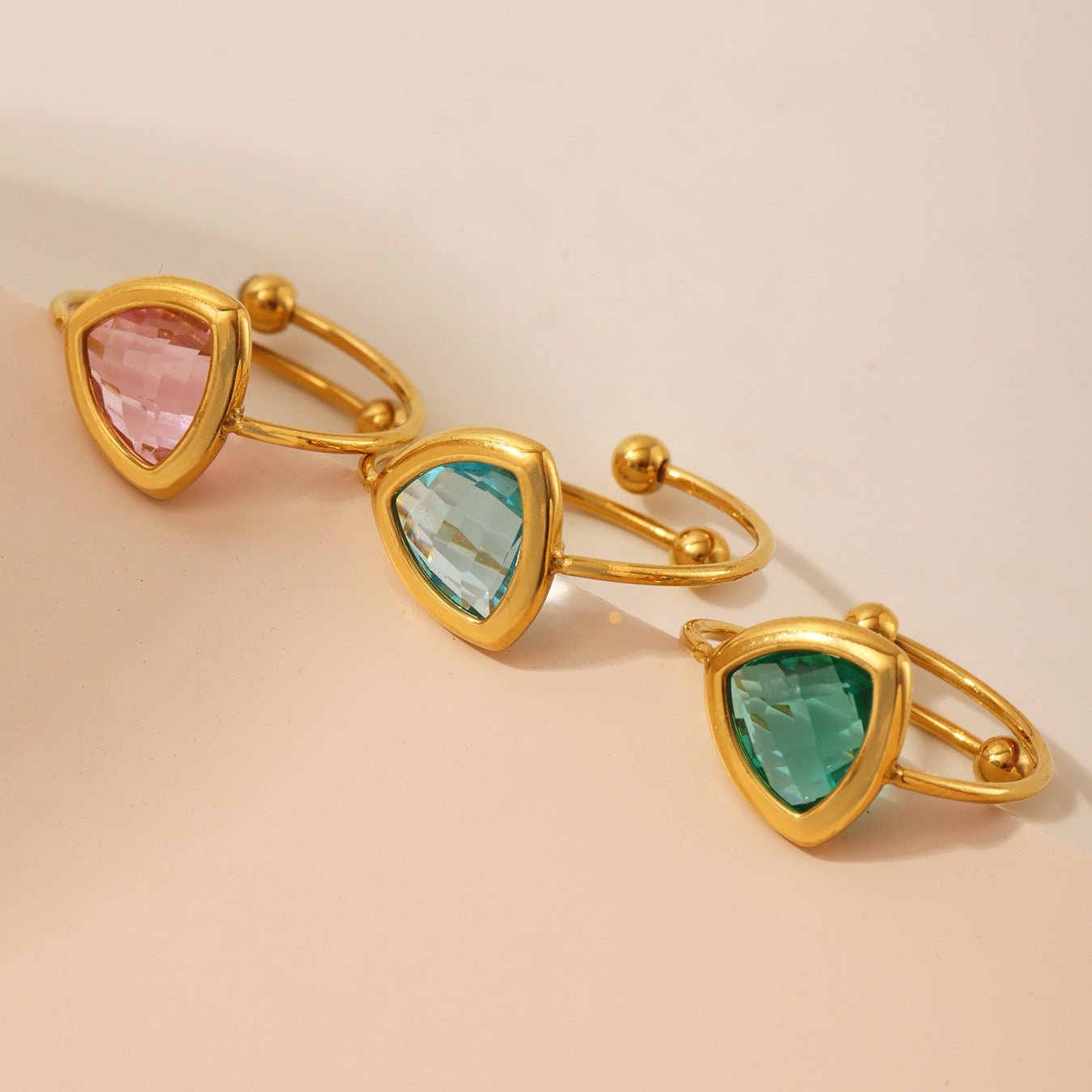 316L Stainless Steel 18K Gold Plated Czech Glass Bead Adjustable Ring - Image 15