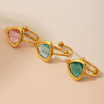 316L Stainless Steel 18K Gold Plated Czech Glass Bead Adjustable Ring - Image 15