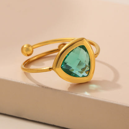 316L Stainless Steel 18K Gold Plated Czech Glass Bead Adjustable Ring - Image 16