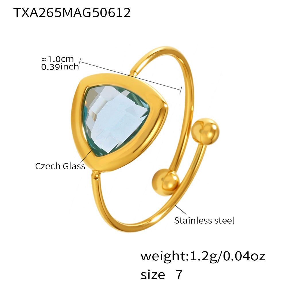 316L Stainless Steel 18K Gold Plated Czech Glass Bead Adjustable Ring - Image 17