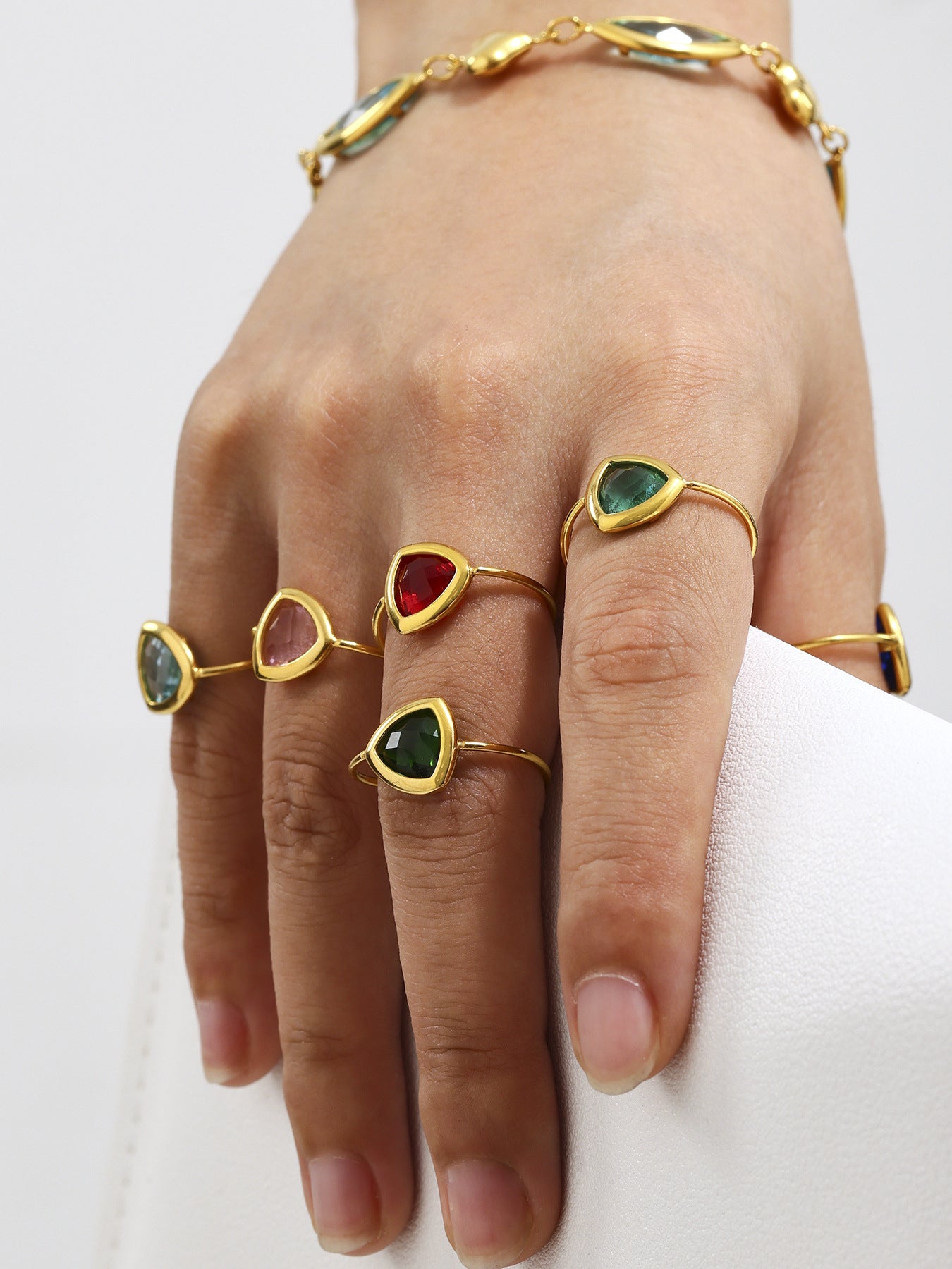 316L Stainless Steel 18K Gold Plated Czech Glass Bead Adjustable Ring - Image 2