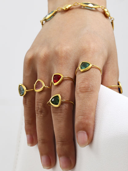 316L Stainless Steel 18K Gold Plated Czech Glass Bead Adjustable Ring - Image 2