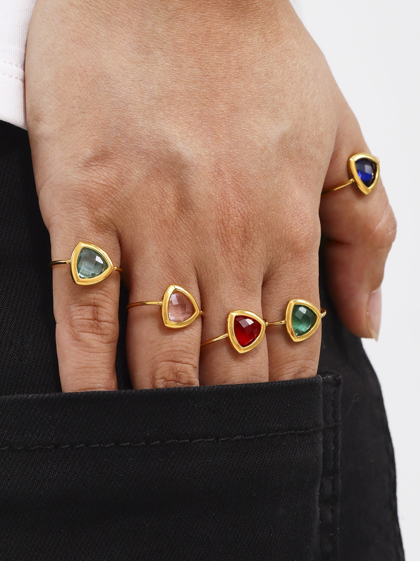 316L Stainless Steel 18K Gold Plated Czech Glass Bead Adjustable Ring - Image 4