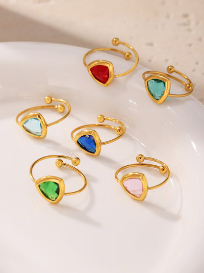 316L Stainless Steel 18K Gold Plated Czech Glass Bead Adjustable Ring - Image 5