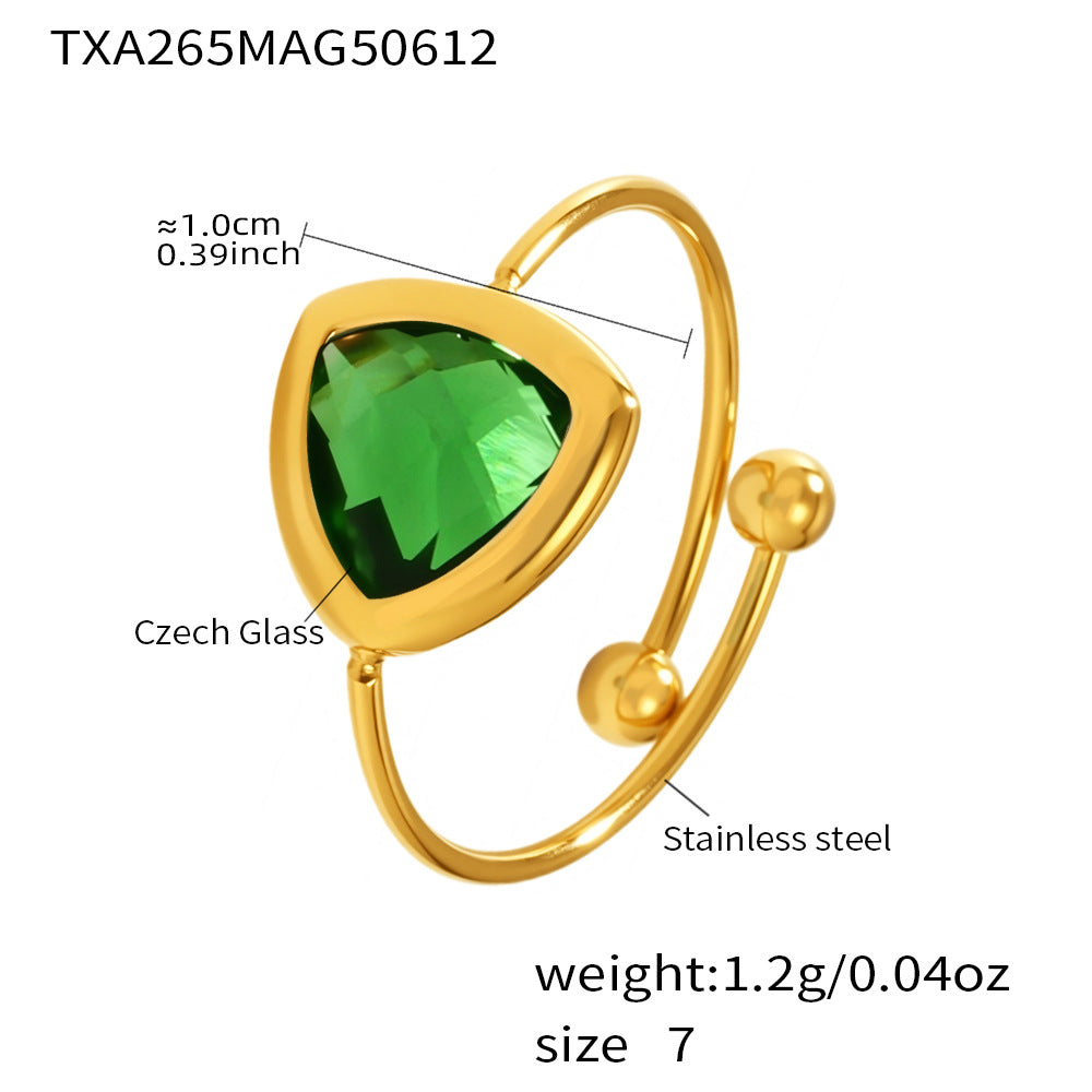 316L Stainless Steel 18K Gold Plated Czech Glass Bead Adjustable Ring - Image 6