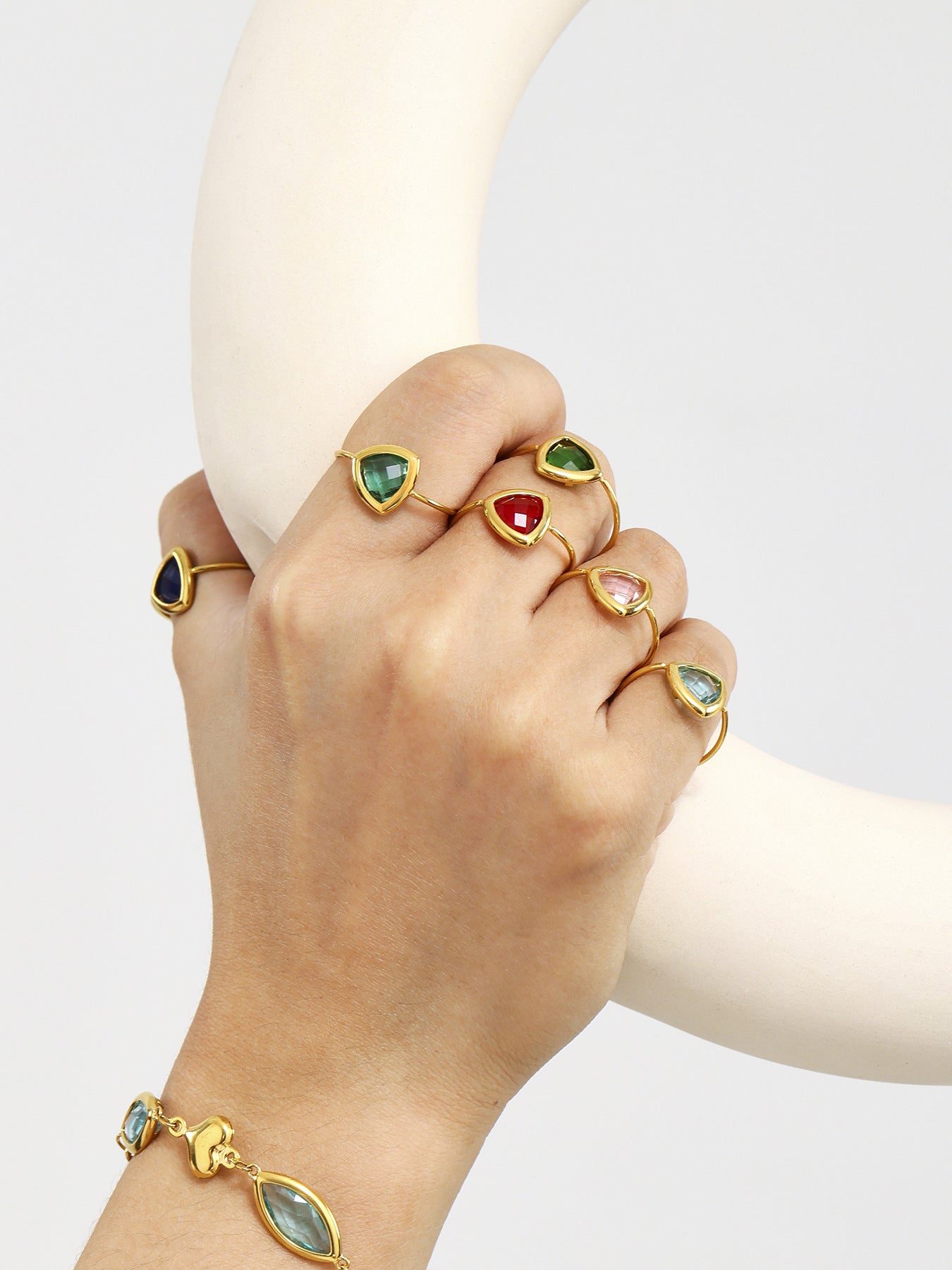 316L Stainless Steel 18K Gold Plated Czech Glass Bead Adjustable Ring - Image 7