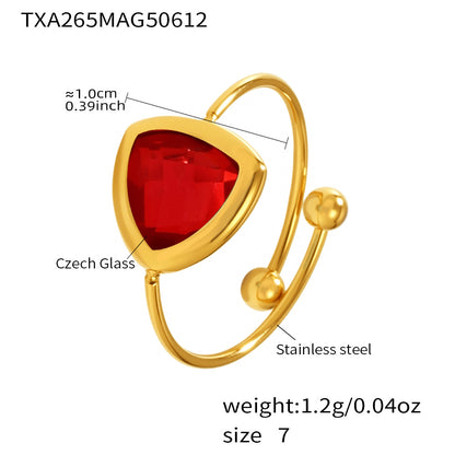 316L Stainless Steel 18K Gold Plated Czech Glass Bead Adjustable Ring - Image 8