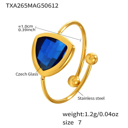316L Stainless Steel 18K Gold Plated Czech Glass Bead Adjustable Ring - Image 9