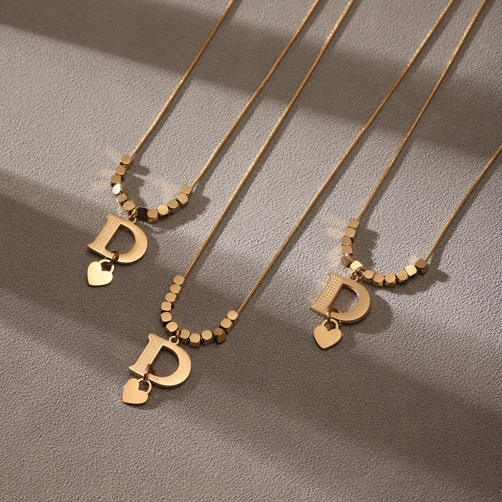 316L Stainless Steel 18K Gold Plated D Letter Necklace - Image 2