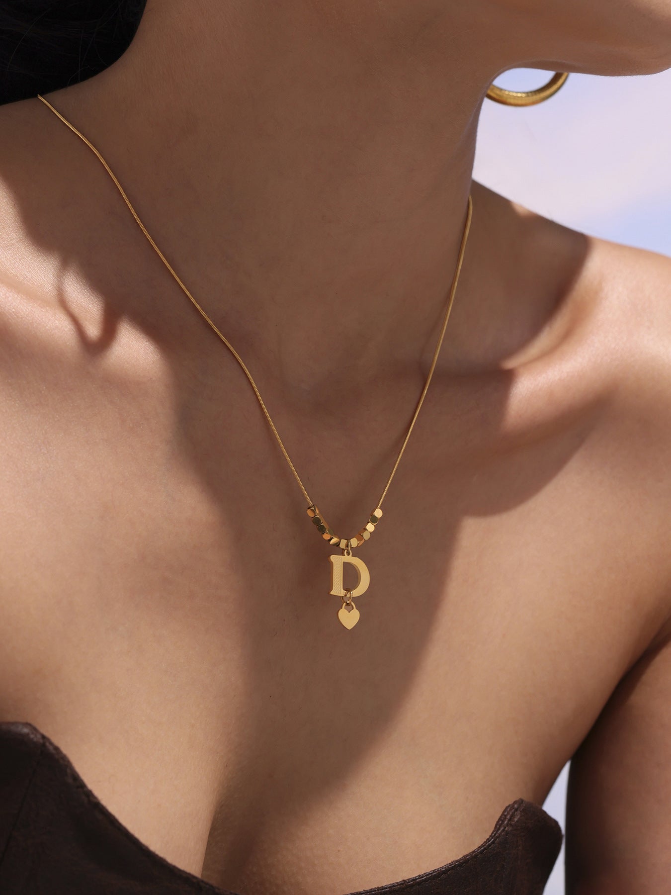 316L Stainless Steel 18K Gold Plated D Letter Necklace - Image 6