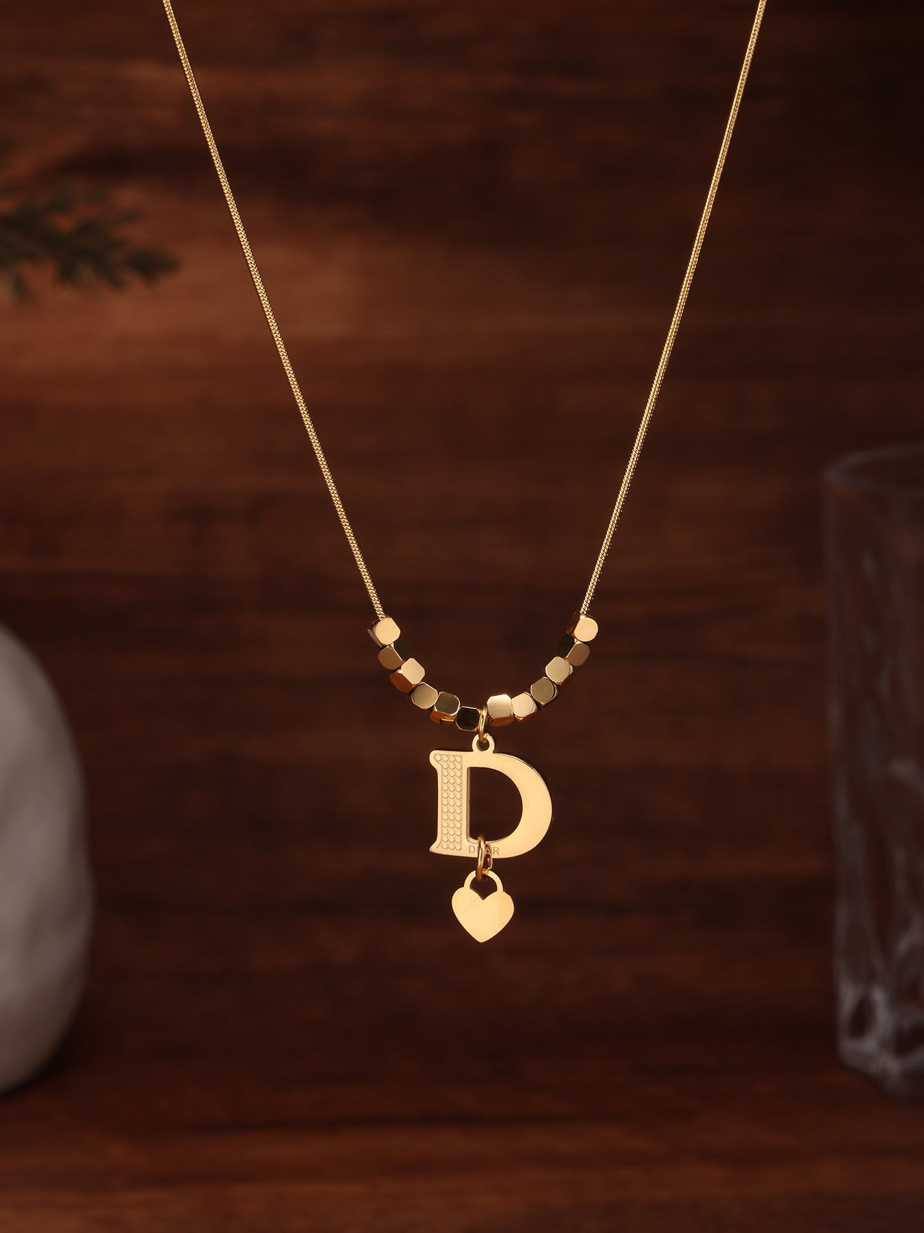 316L Stainless Steel 18K Gold Plated D Letter Necklace - Image 7