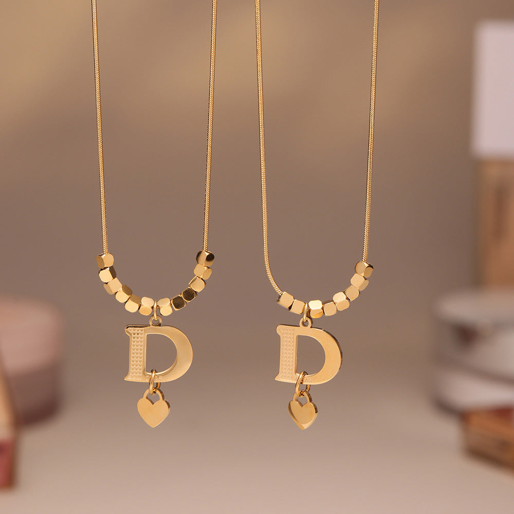 316L Stainless Steel 18K Gold Plated D Letter Necklace - Image 9
