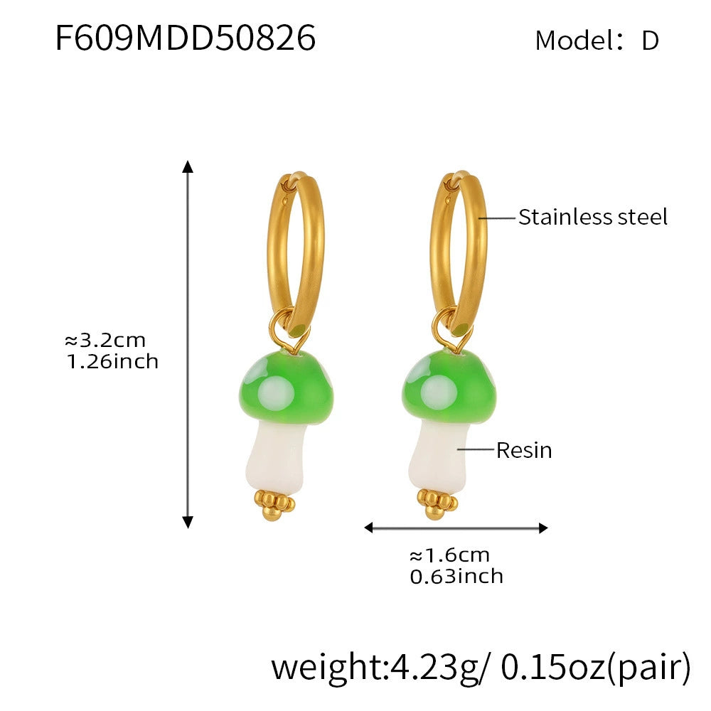 316L Stainless Steel 18K Gold Plated Dainty Mushroom Huggie Hoop Earrings - Image 1