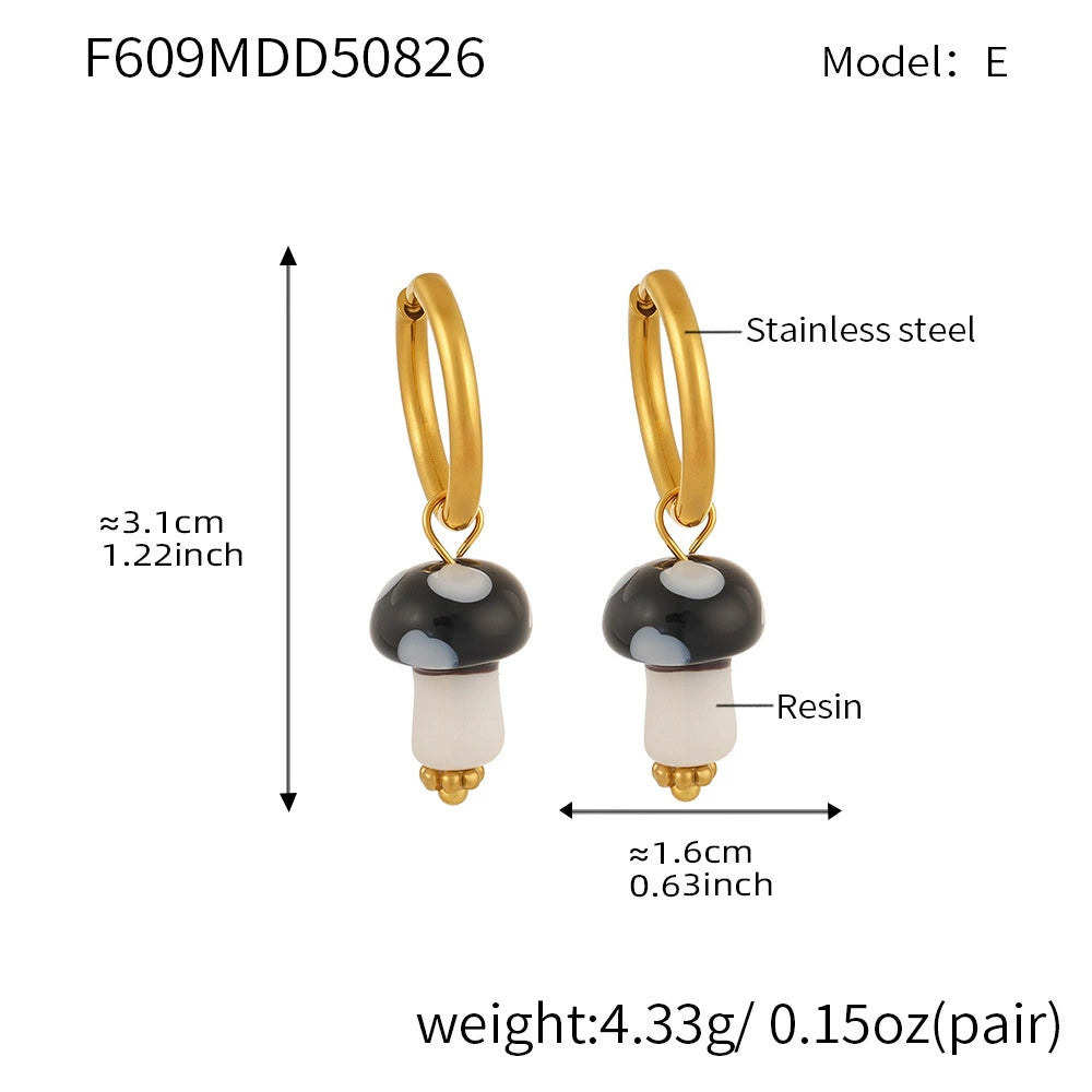 316L Stainless Steel 18K Gold Plated Dainty Mushroom Huggie Hoop Earrings - Image 3