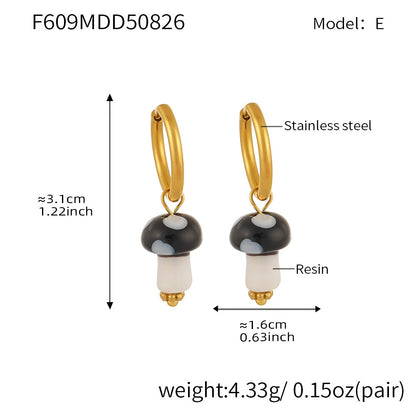 316L Stainless Steel 18K Gold Plated Dainty Mushroom Huggie Hoop Earrings - Image 3