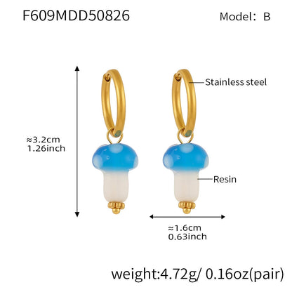 316L Stainless Steel 18K Gold Plated Dainty Mushroom Huggie Hoop Earrings - Image 4